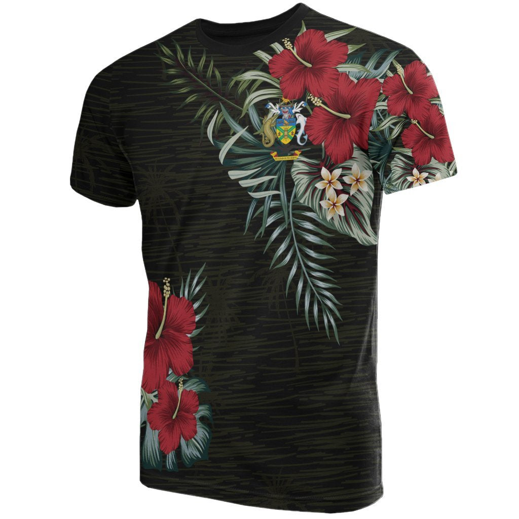 Solomon Islands T Shirt Solomon Islands Coat of Arms Hibiscus Palm Leaves Unisex Black - Polynesian Pride