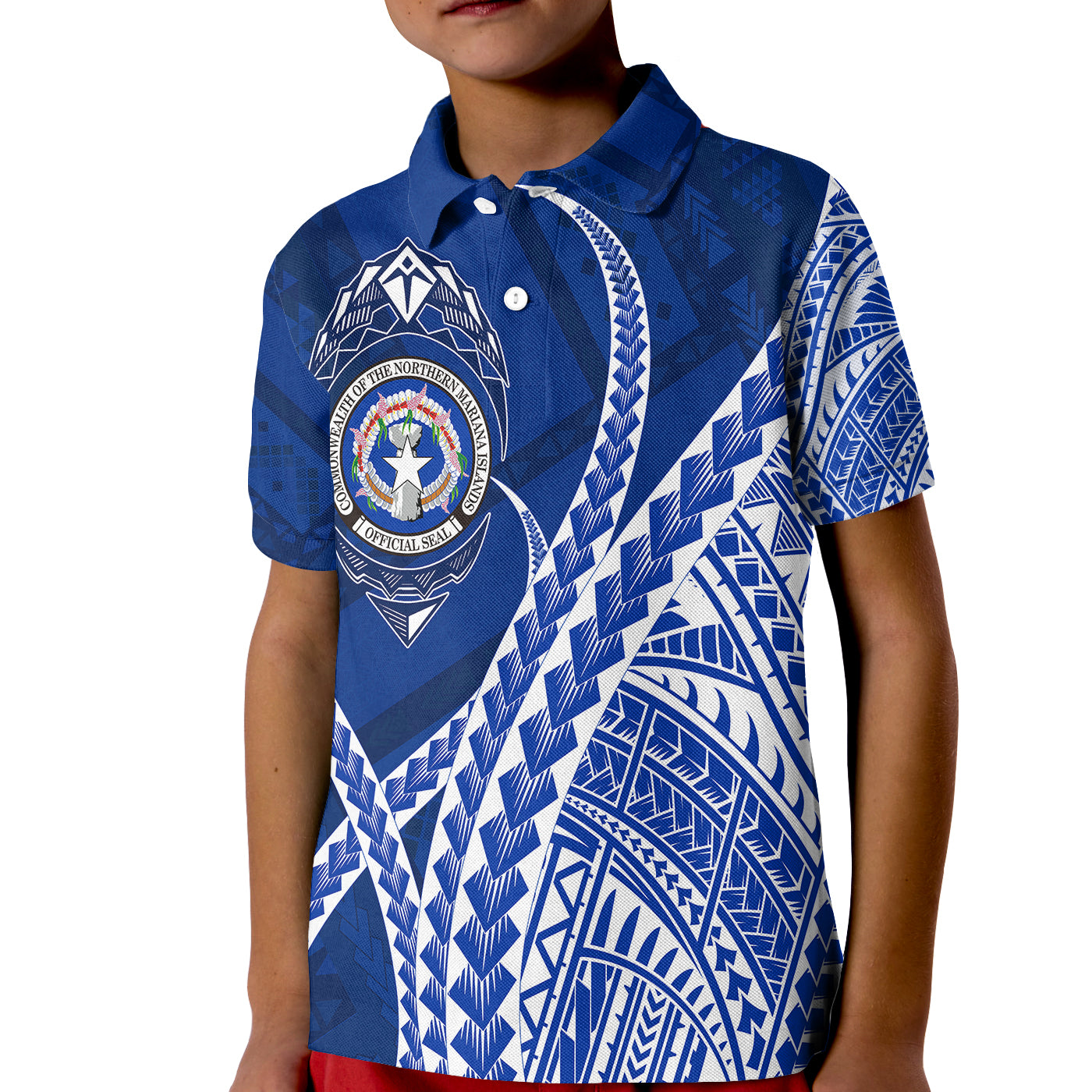 North Mariana Our Story Begins - Geometrical Polynesian Pattern Polo Shirt KID LT7 Unisex Blue - Polynesian Pride