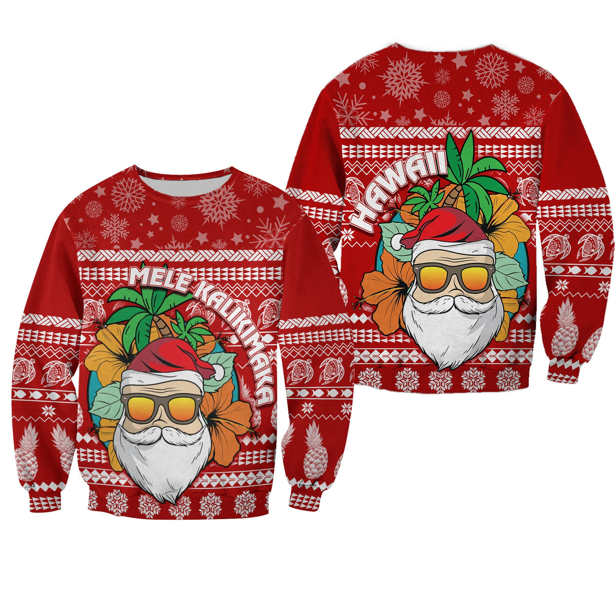 Hawaii Christmas Sweatshirt Mele Kalikimaka - Tropical Santa LT7 Unisex Red - Polynesian Pride