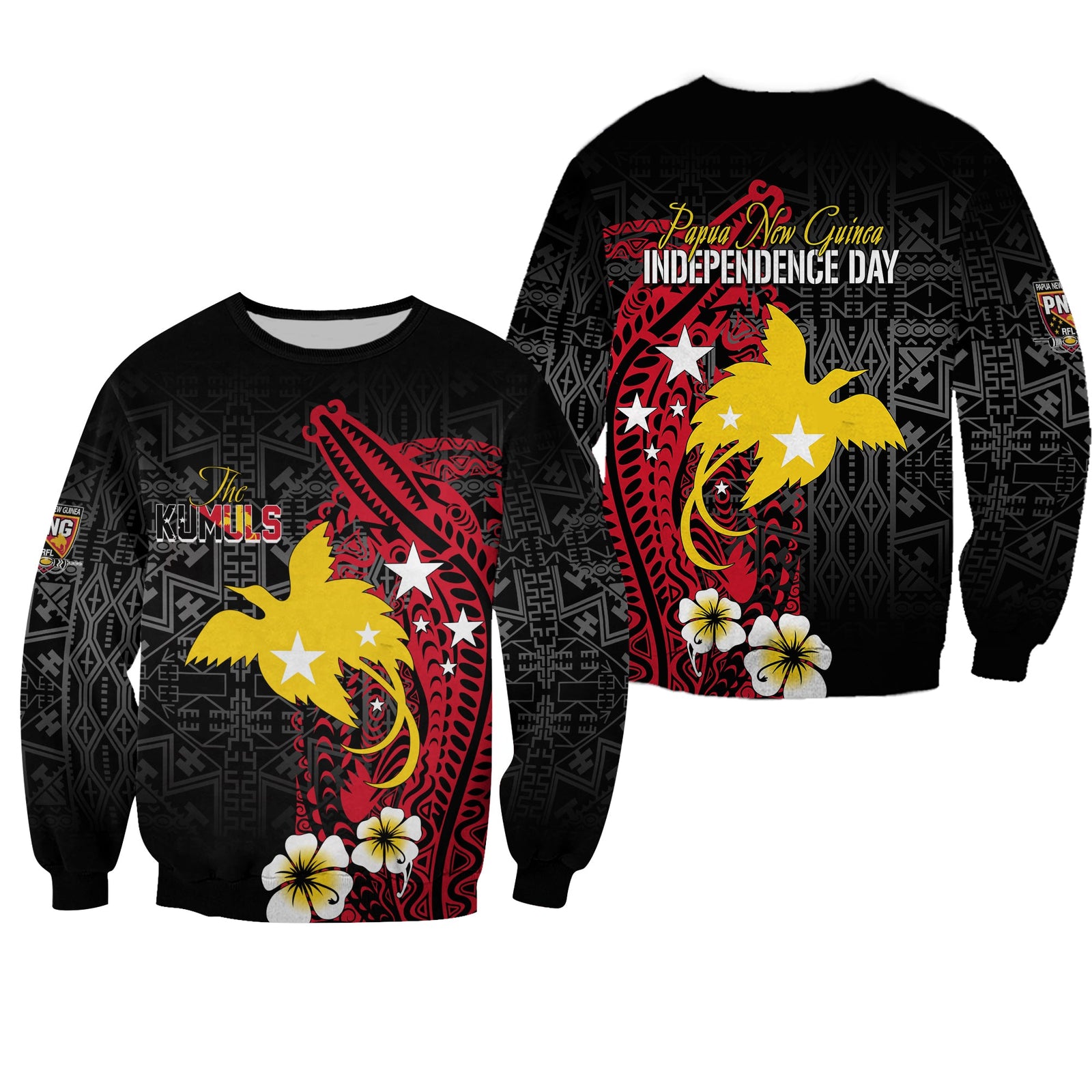 Papua New Guinea Independence Sweatshirt PNG Kumuls - Tribal Crocodile LT7 Unisex Black - Polynesian Pride