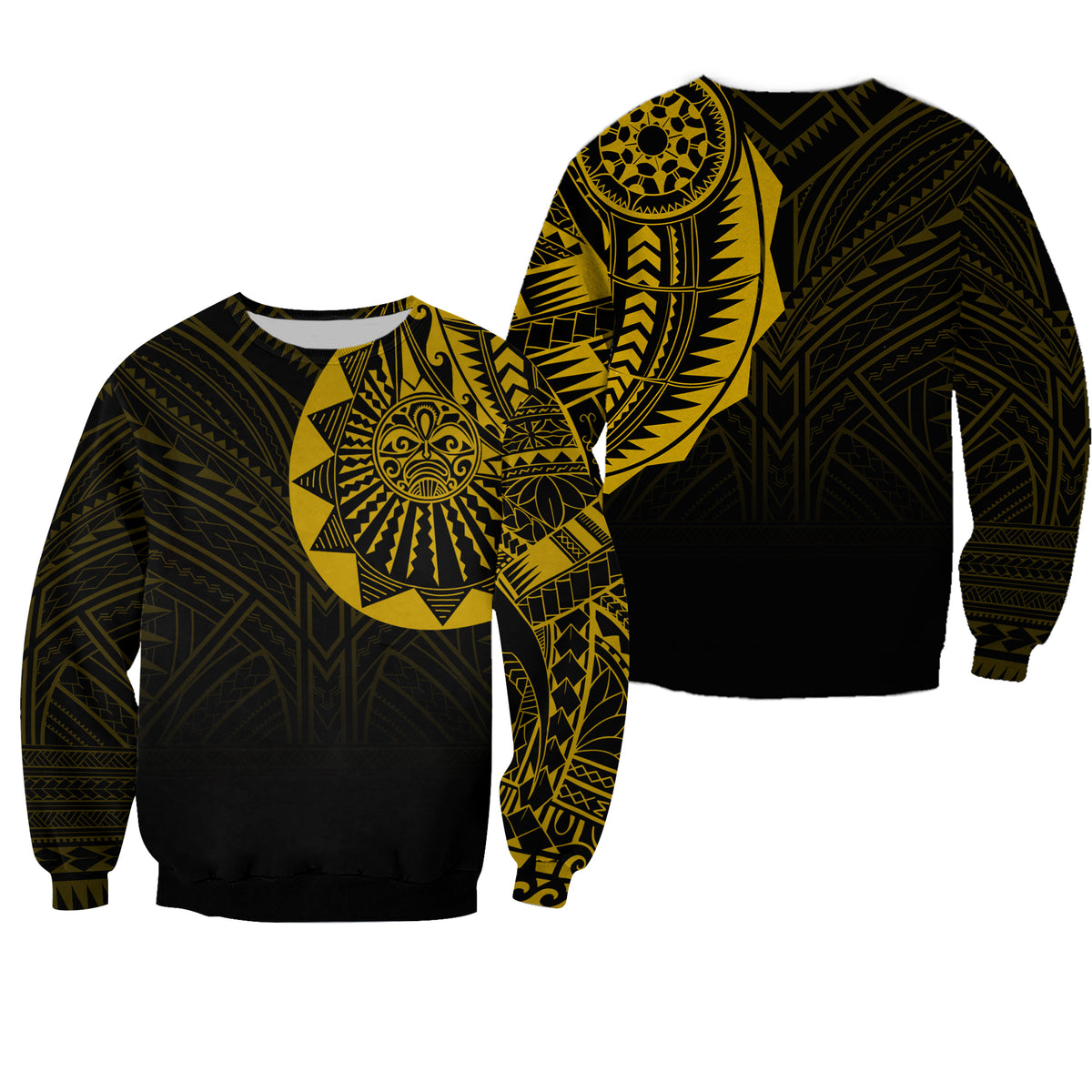 Polynesian Full Sleeve Tattoo Sweatshirt Gold Vibes LT7 Unisex Black - Polynesian Pride