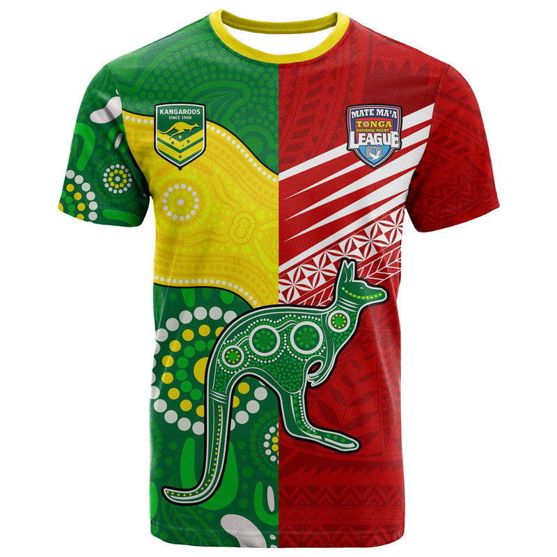 Australia Kangaroos and Mate Maa Tonga T Shirt No2 LT9 Red - Polynesian Pride