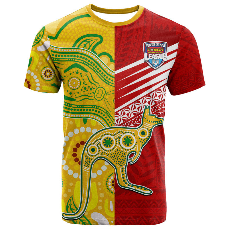 Australia Kangaroos and Mate Maa Tonga T Shirt LT9 Red - Polynesian Pride