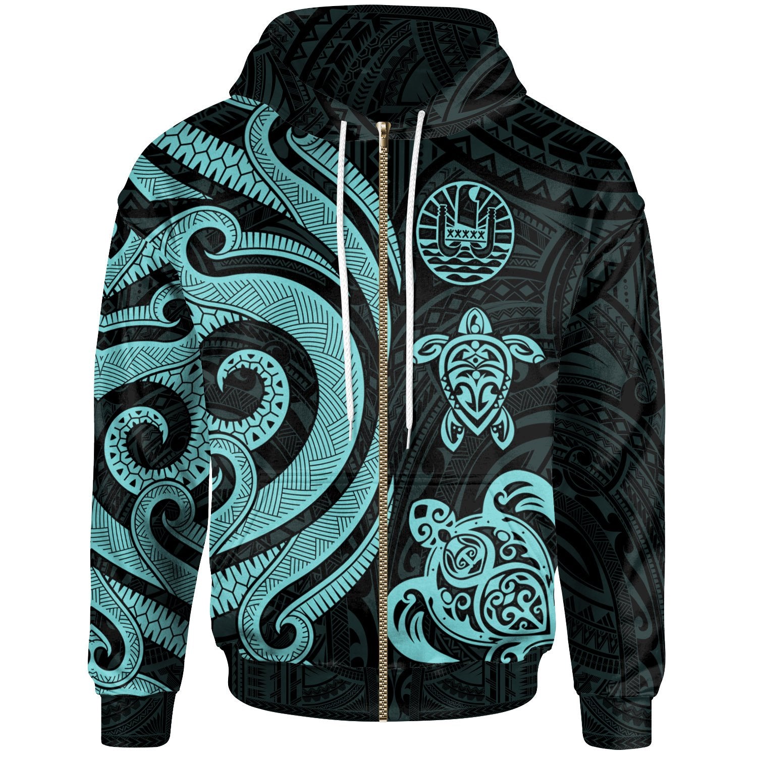 Tahiti Polynesian Zip up Hoodie Turquoise Tentacle Turtle Unisex Turquoise - Polynesian Pride