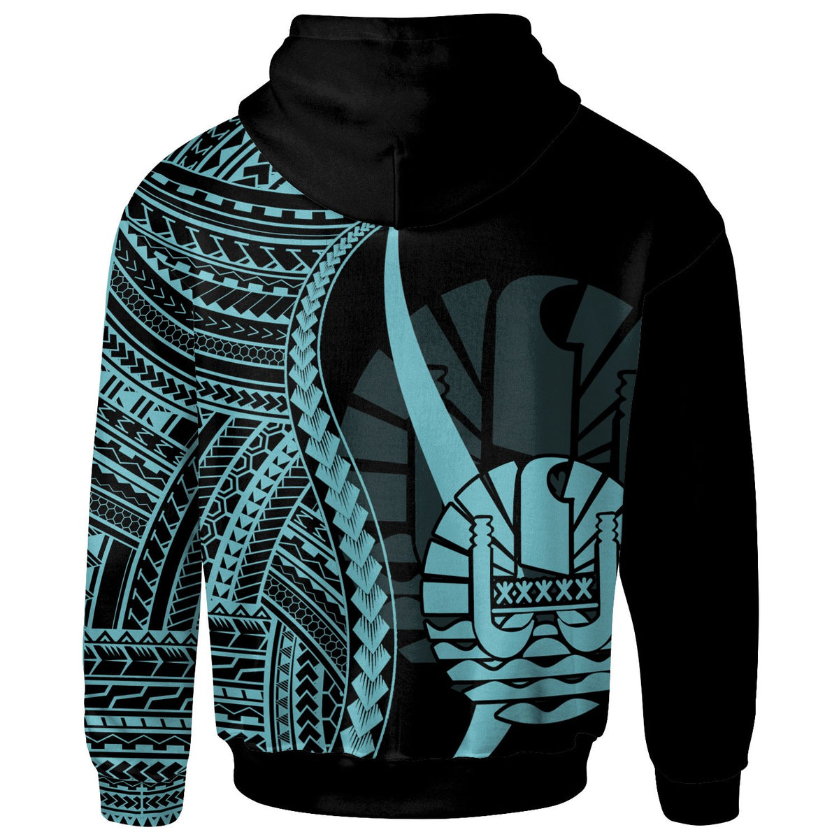Tahiti Zip up Hoodie Turquoise Tentacle Tribal Pattern - Polynesian Pride