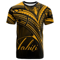 Tahiti T Shirt Gold Color Cross Style Unisex Black - Polynesian Pride