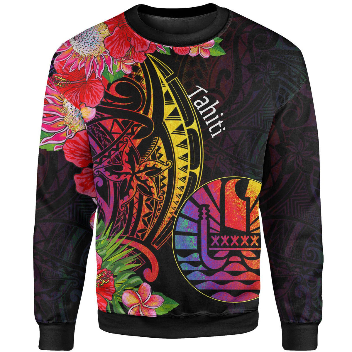 Tahiti Sweatshirt - Tropical Hippie Style Unisex Black - Polynesian Pride