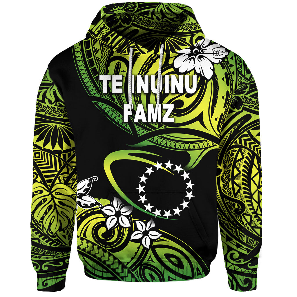 TE INUINU FAMZ Cook Islands Rugby Hoodie Unique Vibes Green LT8 Unisex Green - Polynesian Pride