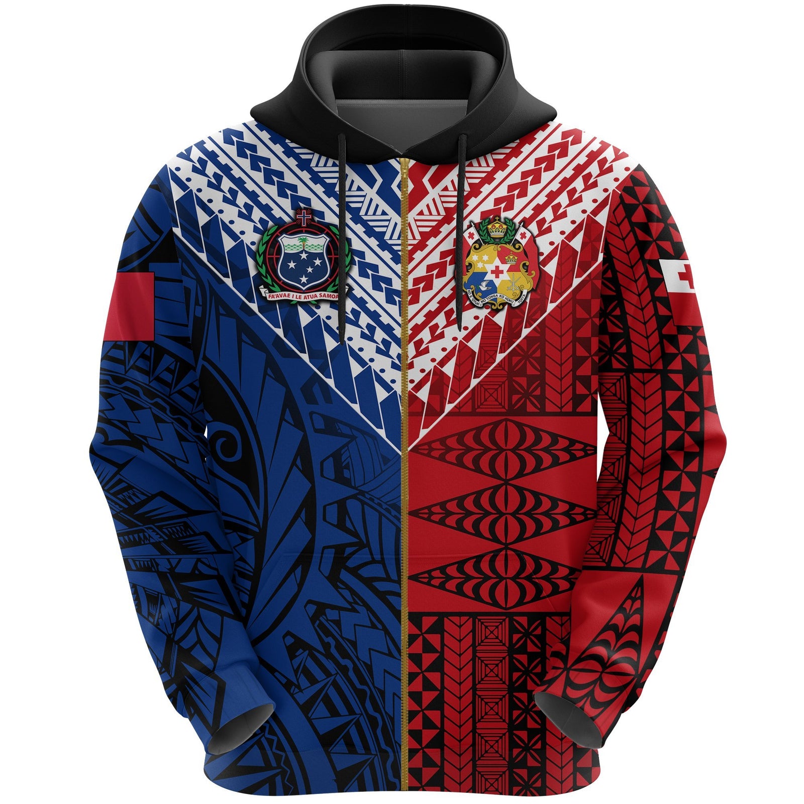 Tokouso Zip up Hoodie Tonga Samoa Together Red - Polynesian Pride