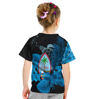 Guam Seal T Shirt Kid Polynesian Turtle With Flowers Version Blue LT13 - Polynesian Pride