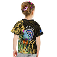 (Custom Personalised) Northern Mariana Islands T Shirt KID Mariana Fruit Dove Mix Frangipani Flowers Gold LT13 - Polynesian Pride
