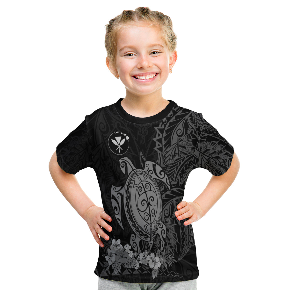 Hawaii Polynesian T Shirt Kid Gray Sea Turtles Hawaiian LT13 - Polynesian Pride
