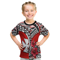 (Custom Personalised) Wallis et Futuna T Shirt KID Polynesian Pattern and Hibiscus Flowers Version Red LT13 - Polynesian Pride