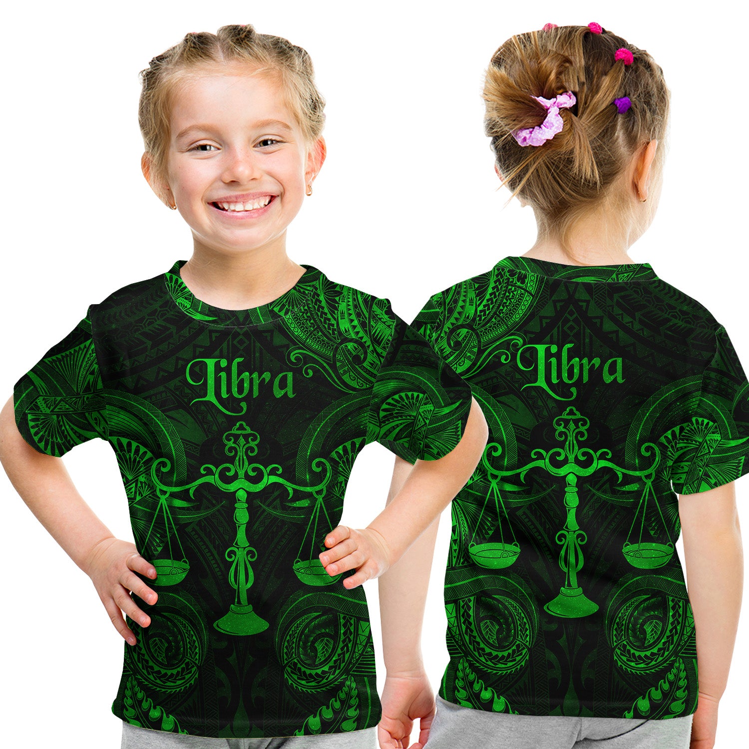 Libra Zodiac Polynesian T Shirt Kid Unique Style - Green LT8 - Polynesian Pride