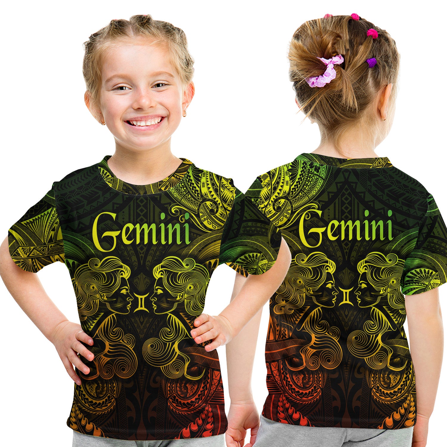 Gemini Zodiac Polynesian T Shirt Kid Unique Style - Reggae LT8 - Polynesian Pride