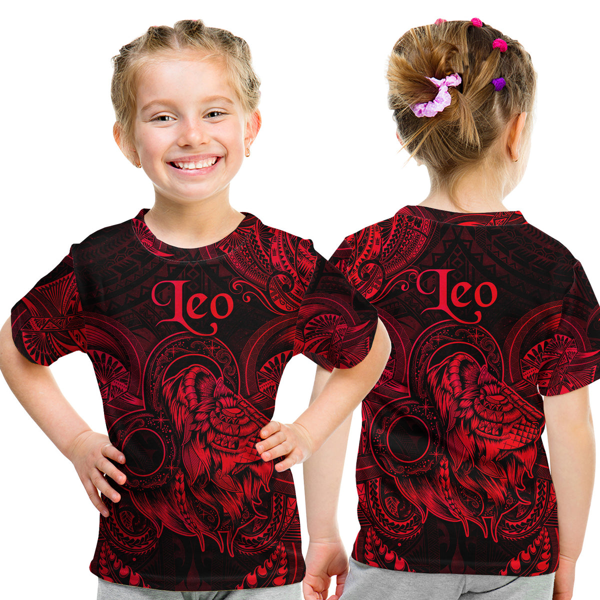 Leo Zodiac Polynesian T Shirt Kid Unique Style - Red LT8 - Polynesian Pride