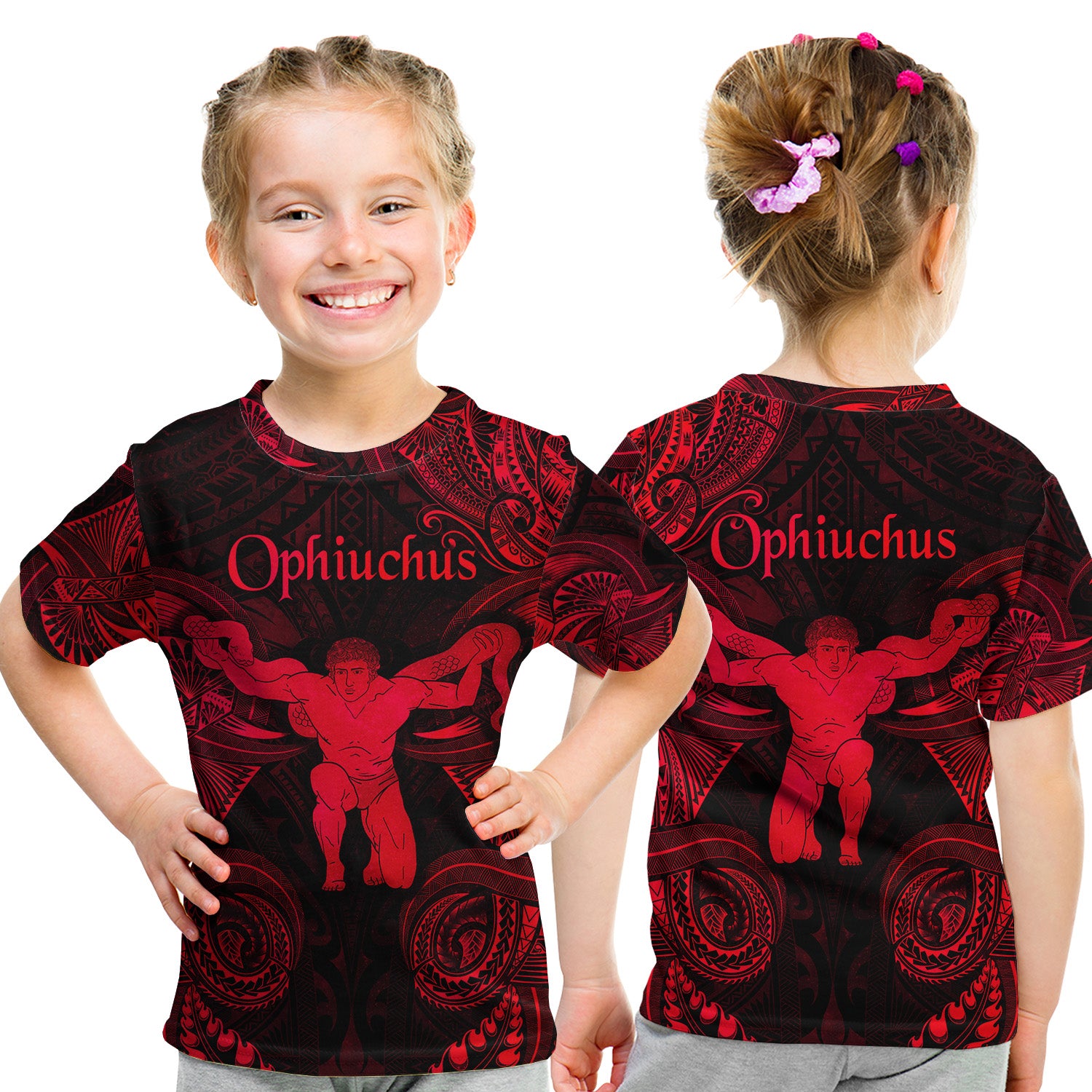 Ophiuchus Zodiac Polynesian T Shirt Kid Unique Style - Red LT8 - Polynesian Pride
