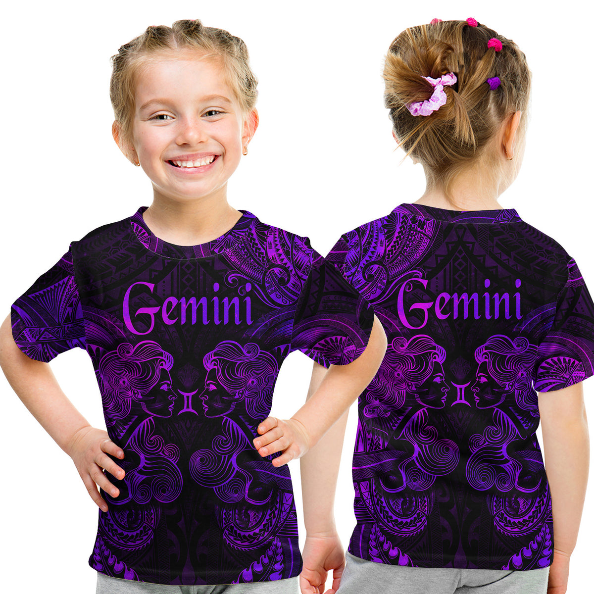 Gemini Zodiac Polynesian T Shirt Kid Unique Style - Purple LT8 - Polynesian Pride