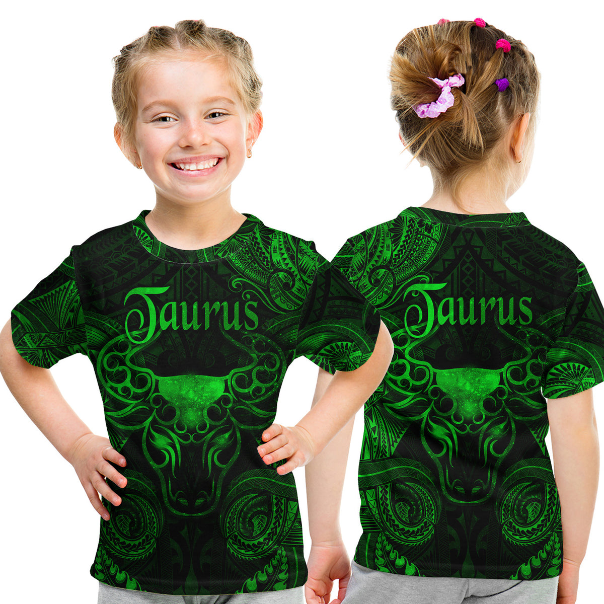 Taurus Zodiac Polynesian T Shirt Kid Unique Style - Green LT8 - Polynesian Pride