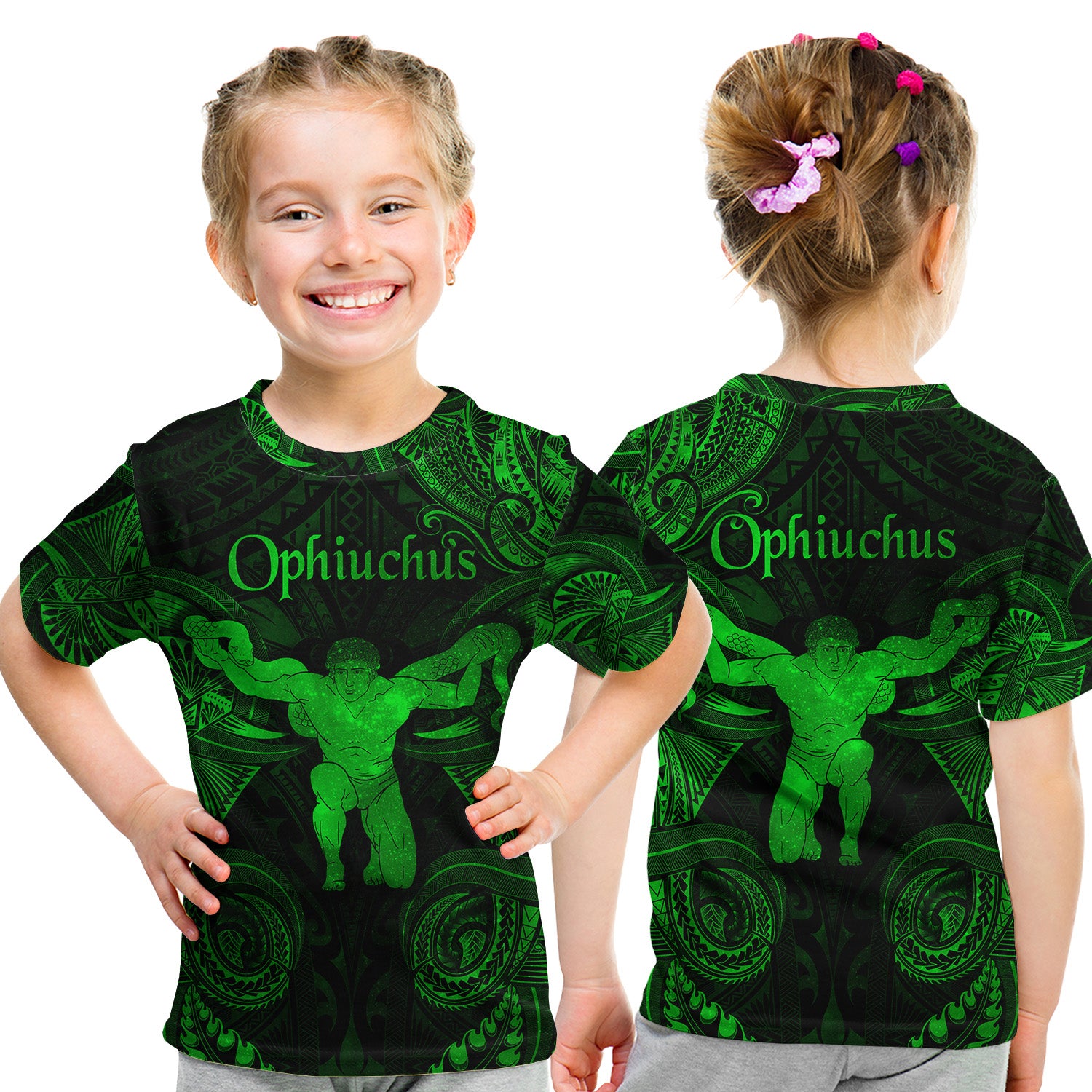 Ophiuchus Zodiac Polynesian T Shirt Kid Unique Style - Green LT8 - Polynesian Pride