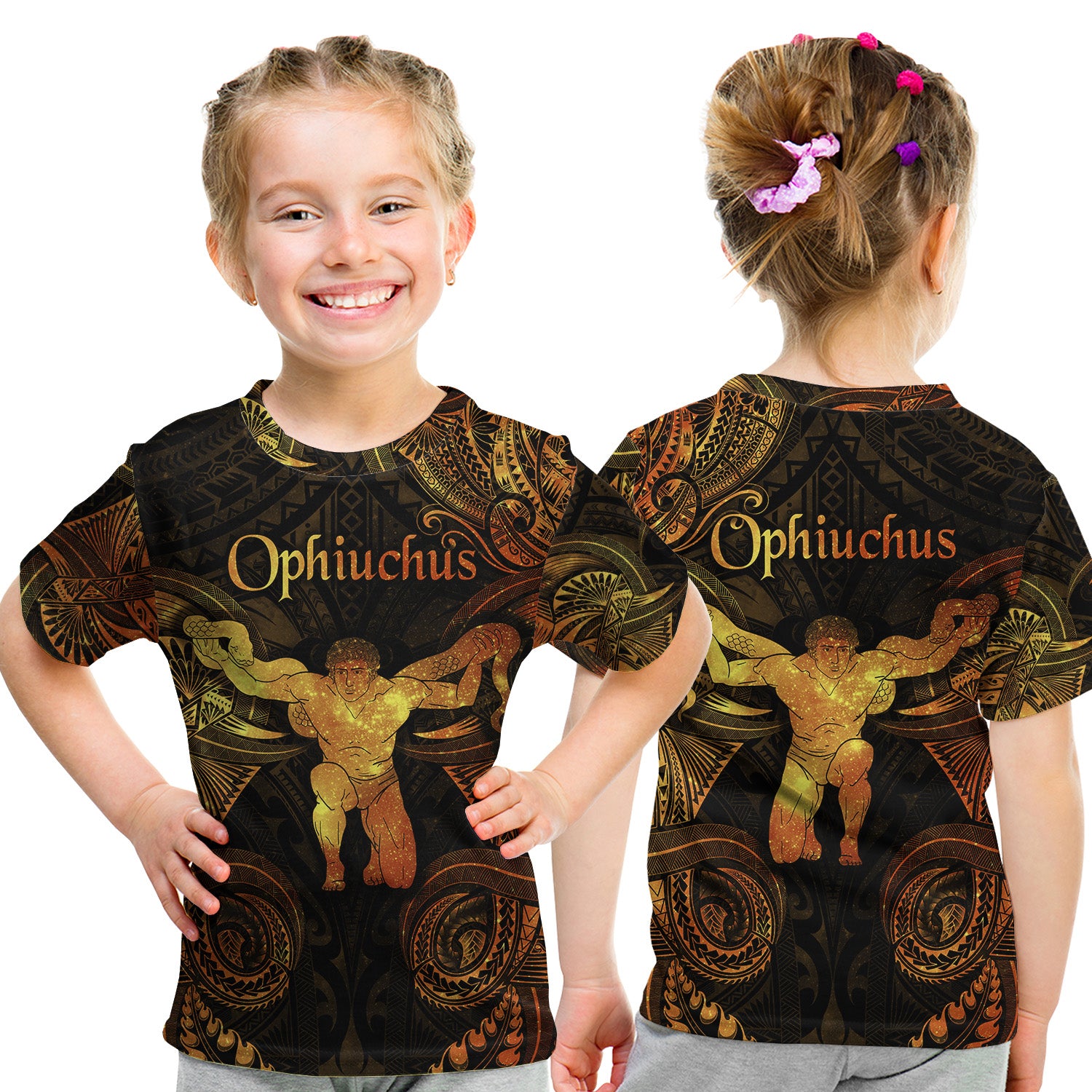 Ophiuchus Zodiac Polynesian T Shirt Kid Unique Style - Gold LT8 - Polynesian Pride
