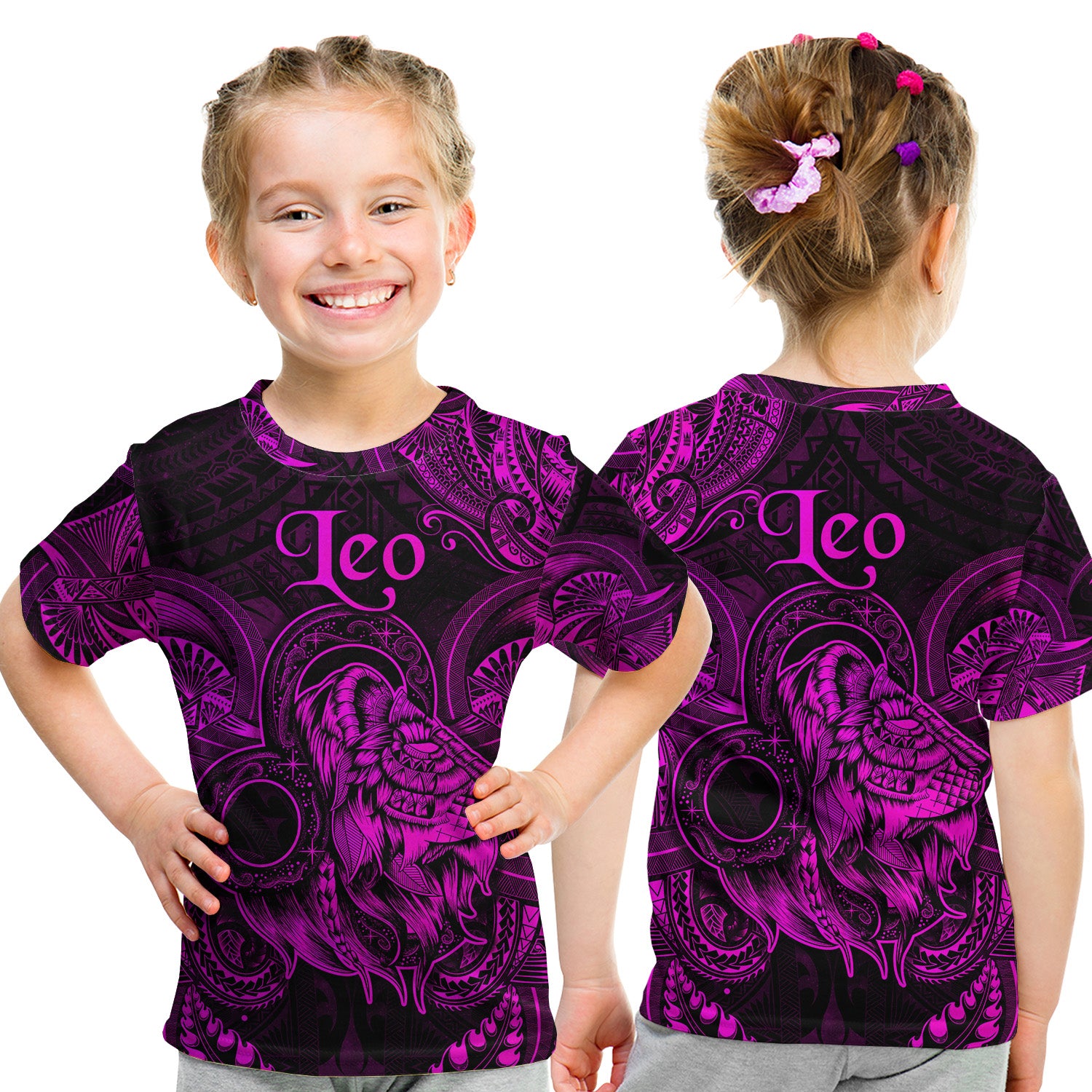 Leo Zodiac Polynesian T Shirt Kid Unique Style - Pink LT8 - Polynesian Pride