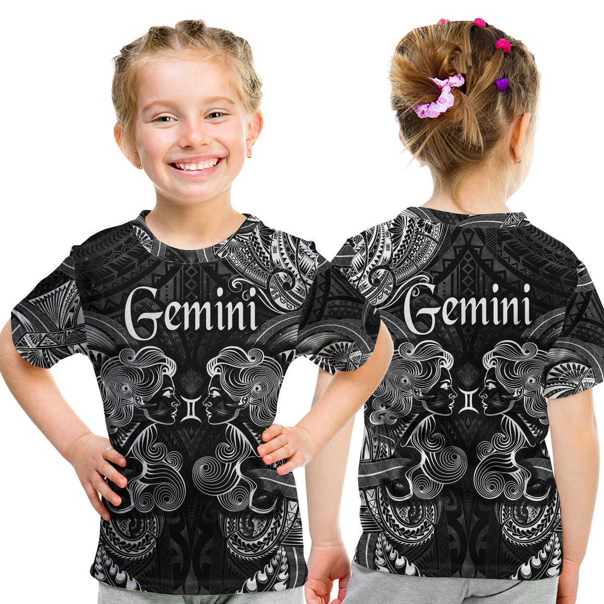 Gemini Zodiac Polynesian T Shirt Kid Unique Style - Black LT8 - Polynesian Pride