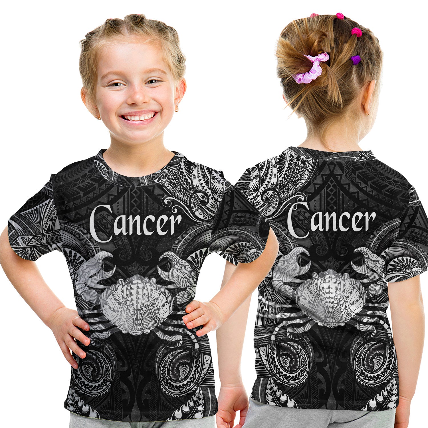 Cancer Zodiac Polynesian T Shirt Kid Unique Style - Black LT8 - Polynesian Pride