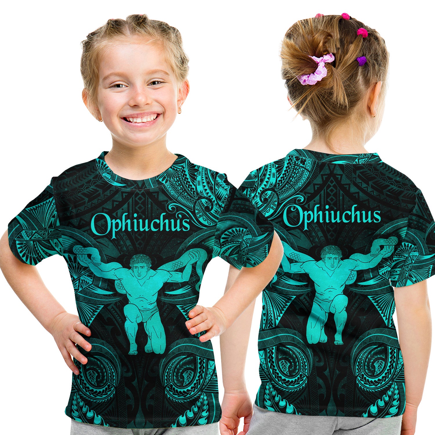Ophiuchus Zodiac Polynesian T Shirt Kid Unique Style - Turquoise LT8 - Polynesian Pride