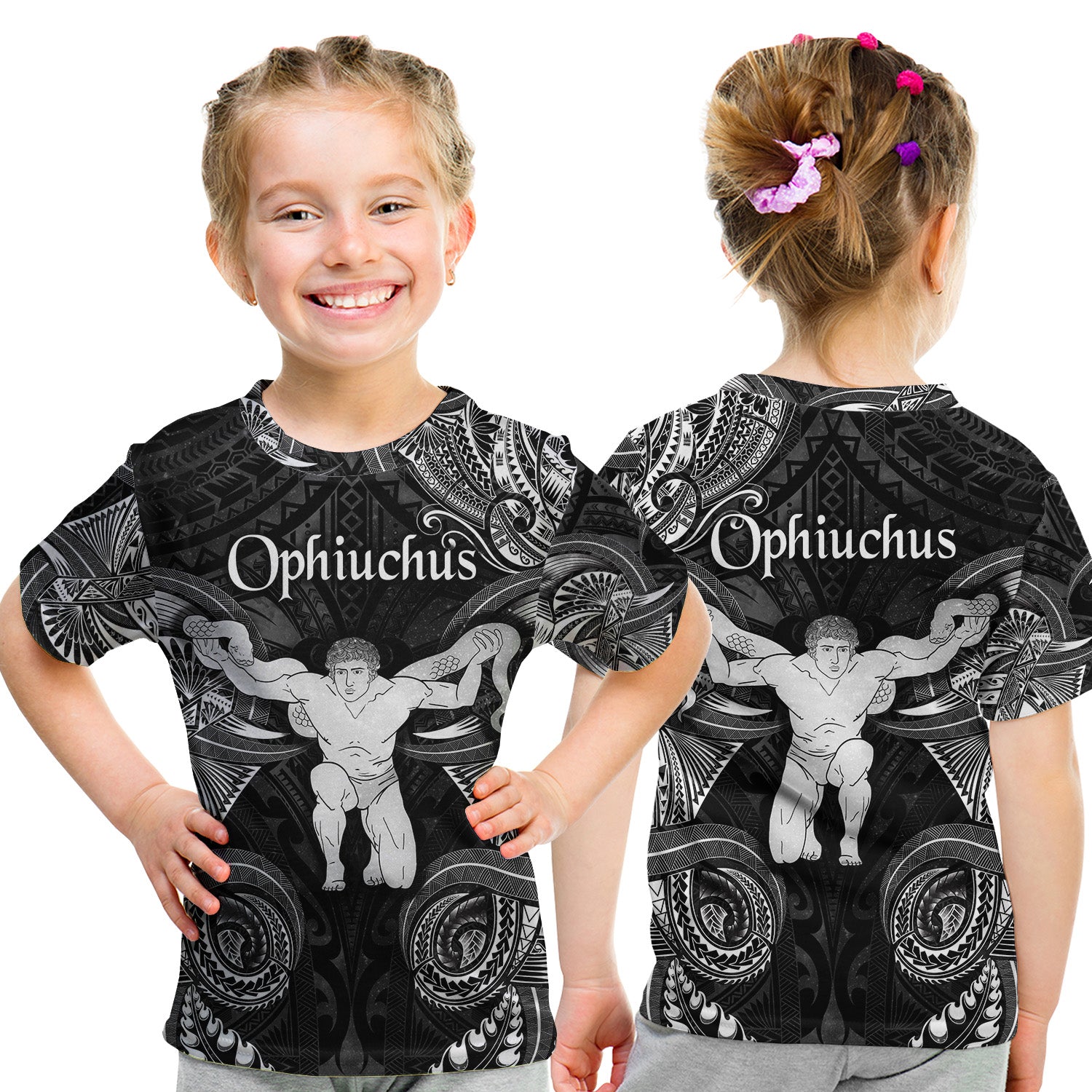 Ophiuchus Zodiac Polynesian T Shirt Kid Unique Style - Black LT8 - Polynesian Pride