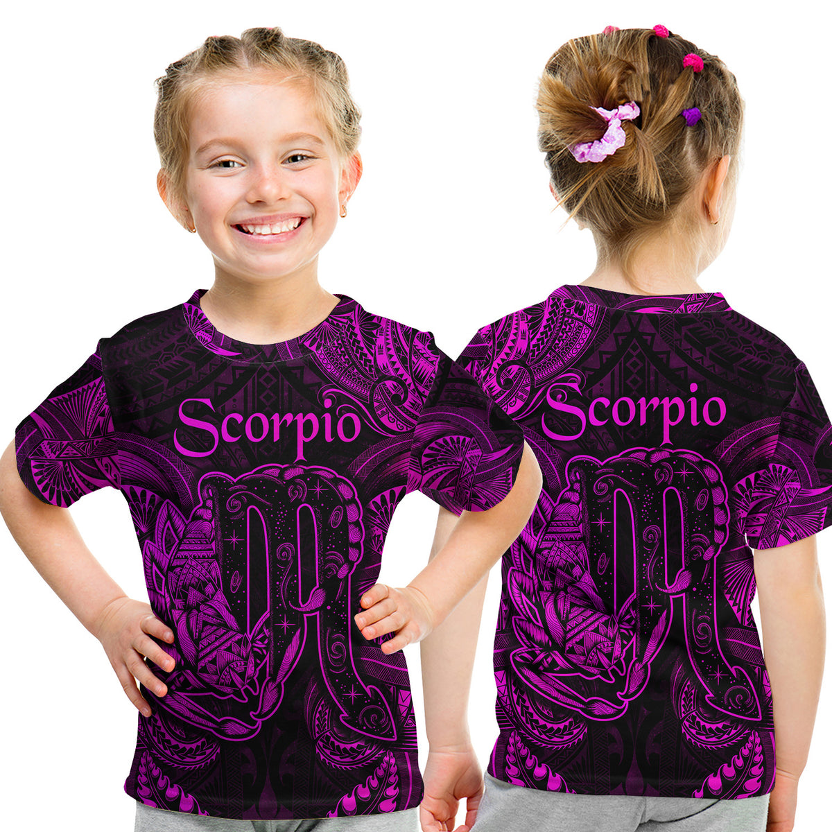Scorpio Zodiac Polynesian T Shirt Kid Unique Style - Pink LT8 - Polynesian Pride
