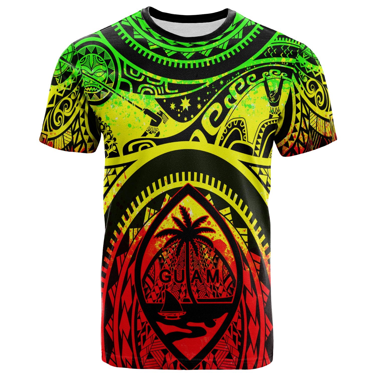 Polynesian T Shirt Guam Flag, Seal with Maui Moana Tattoo Unisex Reggae - Polynesian Pride