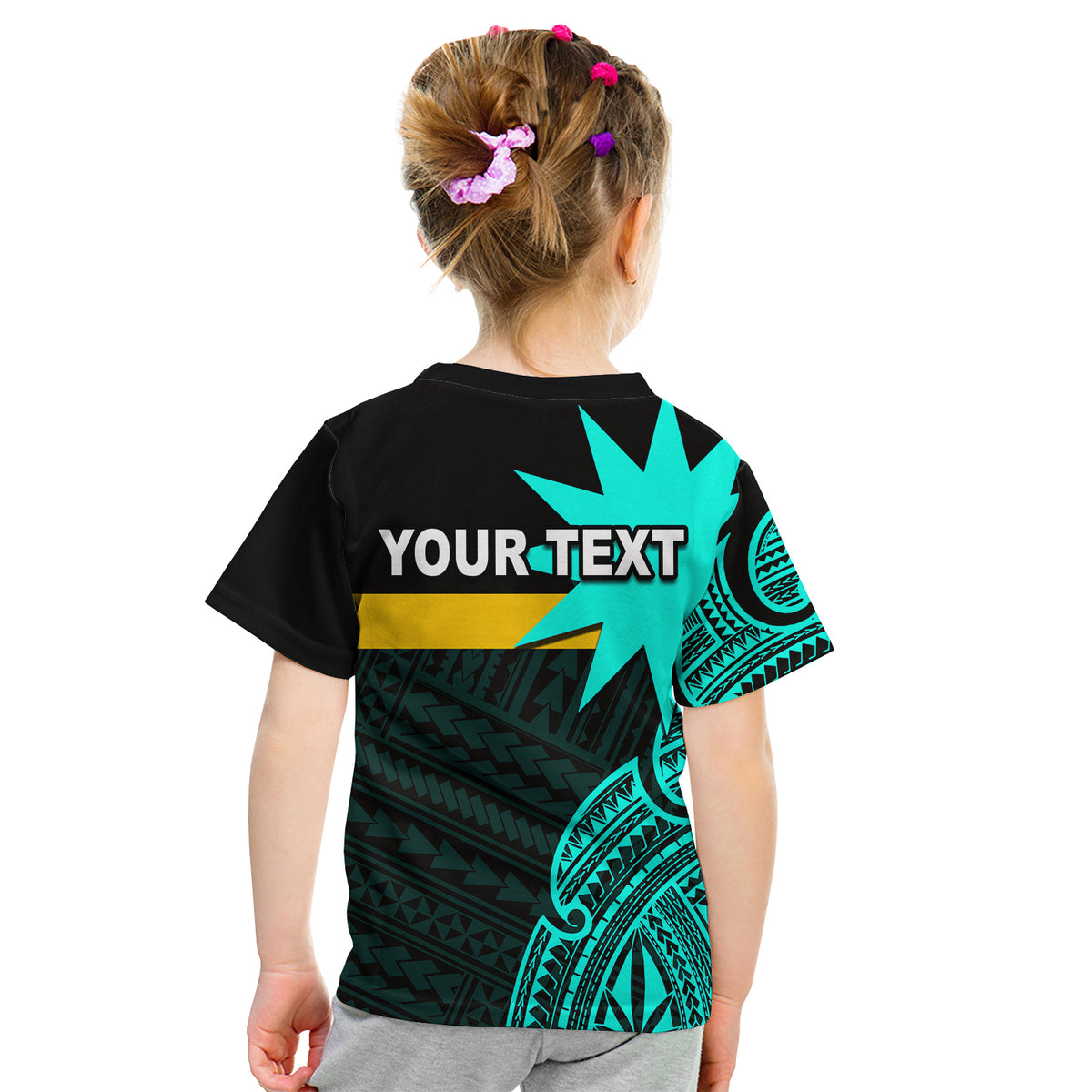 (Custom Personalised) Nauru T Shirt Kid Flag In Heart No.4 LT6 - Polynesian Pride