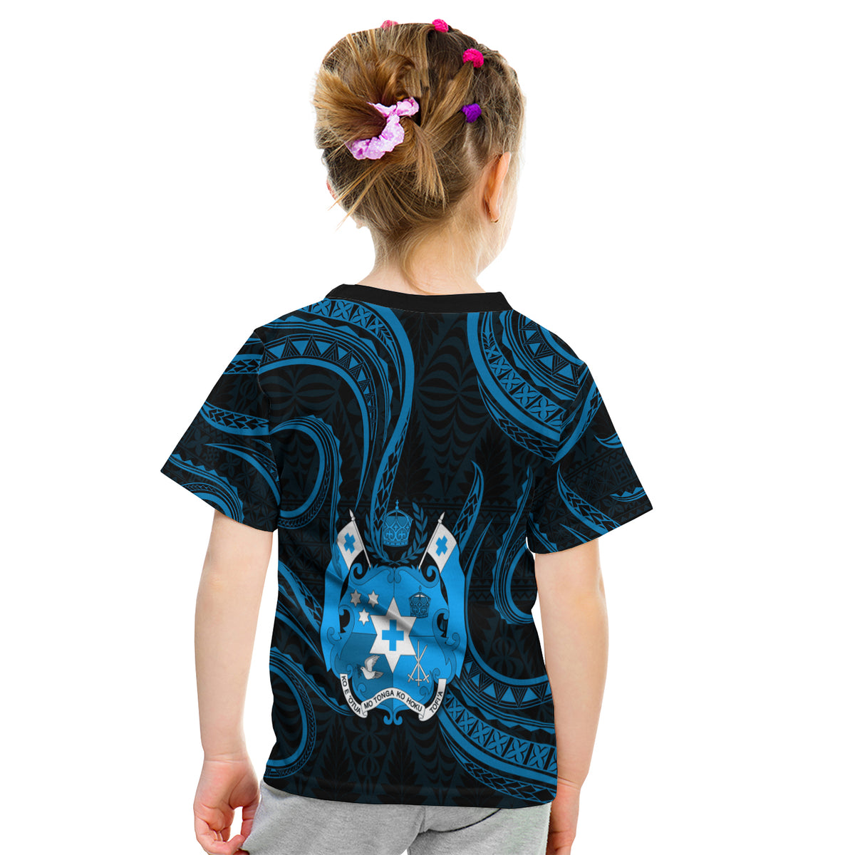 Tonga Pattern T Shirt Kid Always Proud Version Blue LT13 - Polynesian Pride