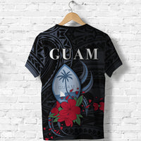 Guam T Shirt Polynesian Flowers Version Black LT13 - Polynesian Pride