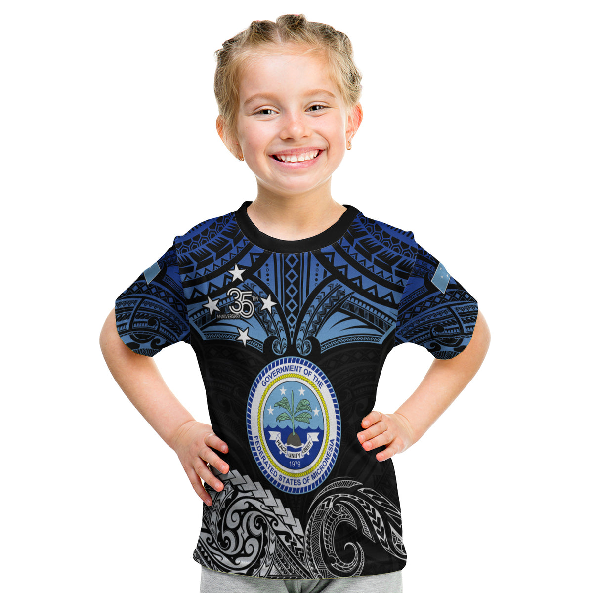 Federated States Of Micronesia T Shirt Kid Happy Fsm 35Th Independence Anniversary LT13 - Polynesian Pride