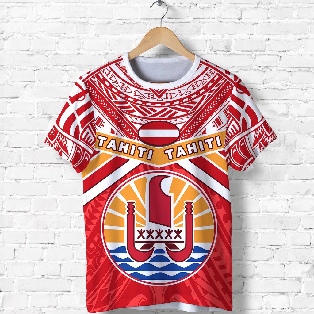 Tahiti Rugby T Shirt Polynesian Coat of Arms and Flag Unisex Blue - Polynesian Pride