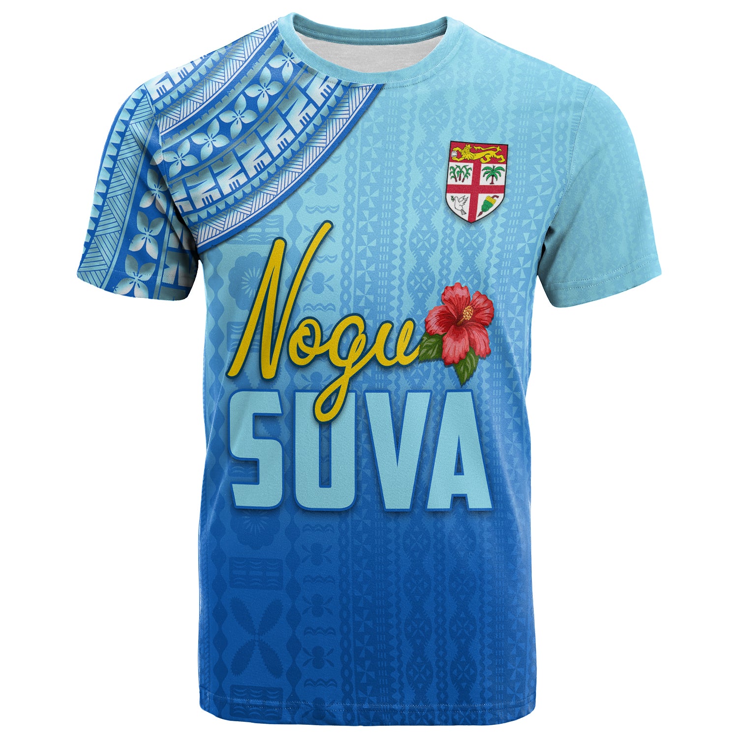 Nogu Suva Rugby Fiji T Shirt Tapa Blue LT4 Unisex Blue - Polynesian Pride