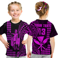 (Custom Text and Number) Hawaii Day Kakau T Shirt KID Proud To Be Hawaiian Purple King Kamehameha and Kanaka Maoli LT13 Youth XL Size14 - Polynesian Pride