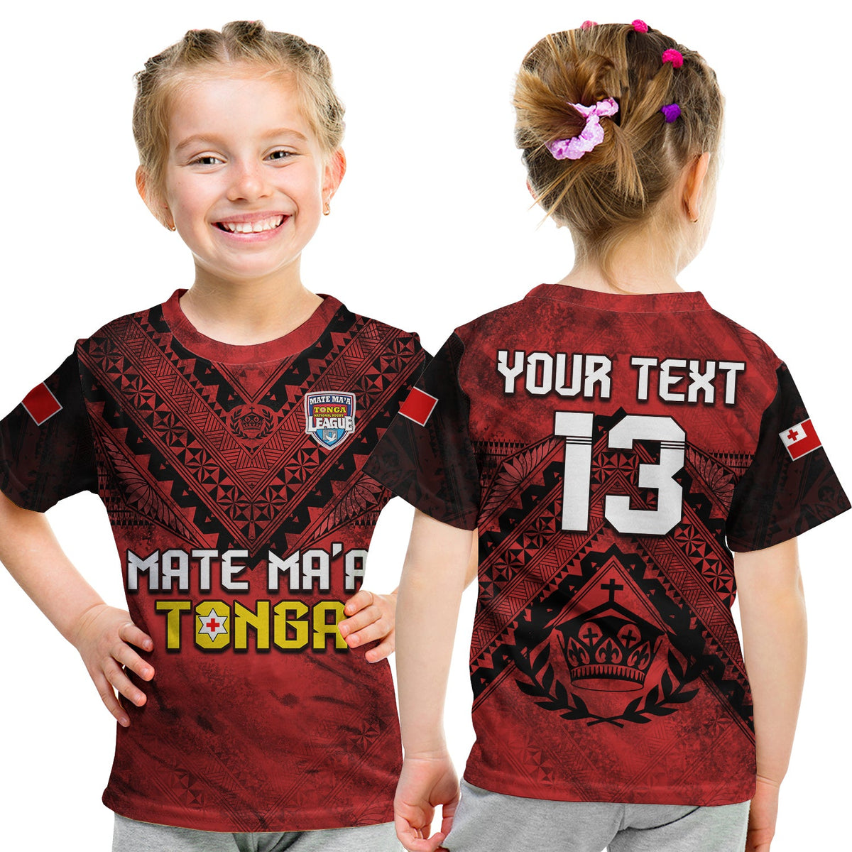(Custom Text and Number) Tonga Rugby MMT T Shirt KID Ngatu Mate Maa Tonga Grunge LT13 Youth XL Size14 - Polynesian Pride