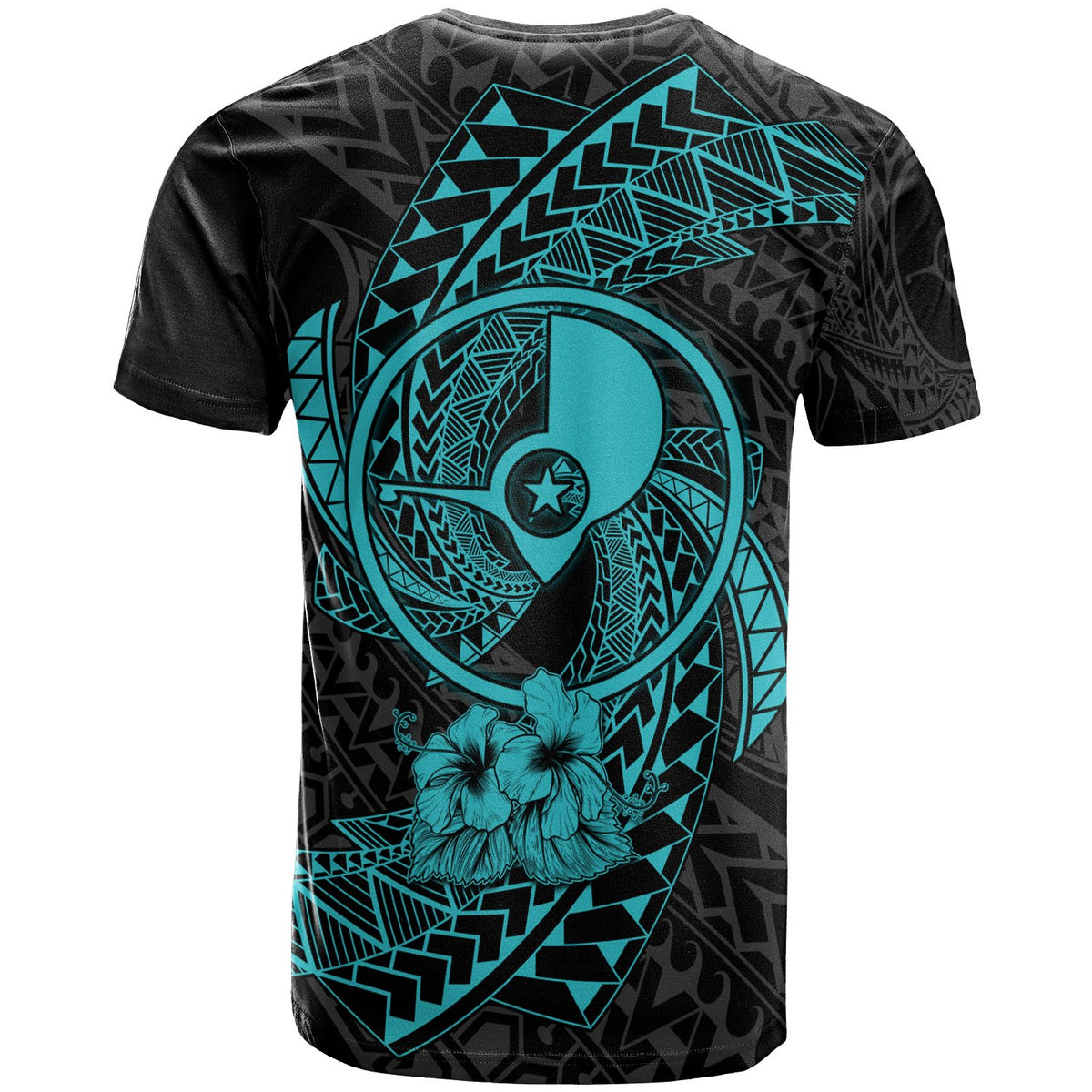 Yap Micronesian T Shirt Turquoise Spiral Pattern Hibiscus - Polynesian Pride