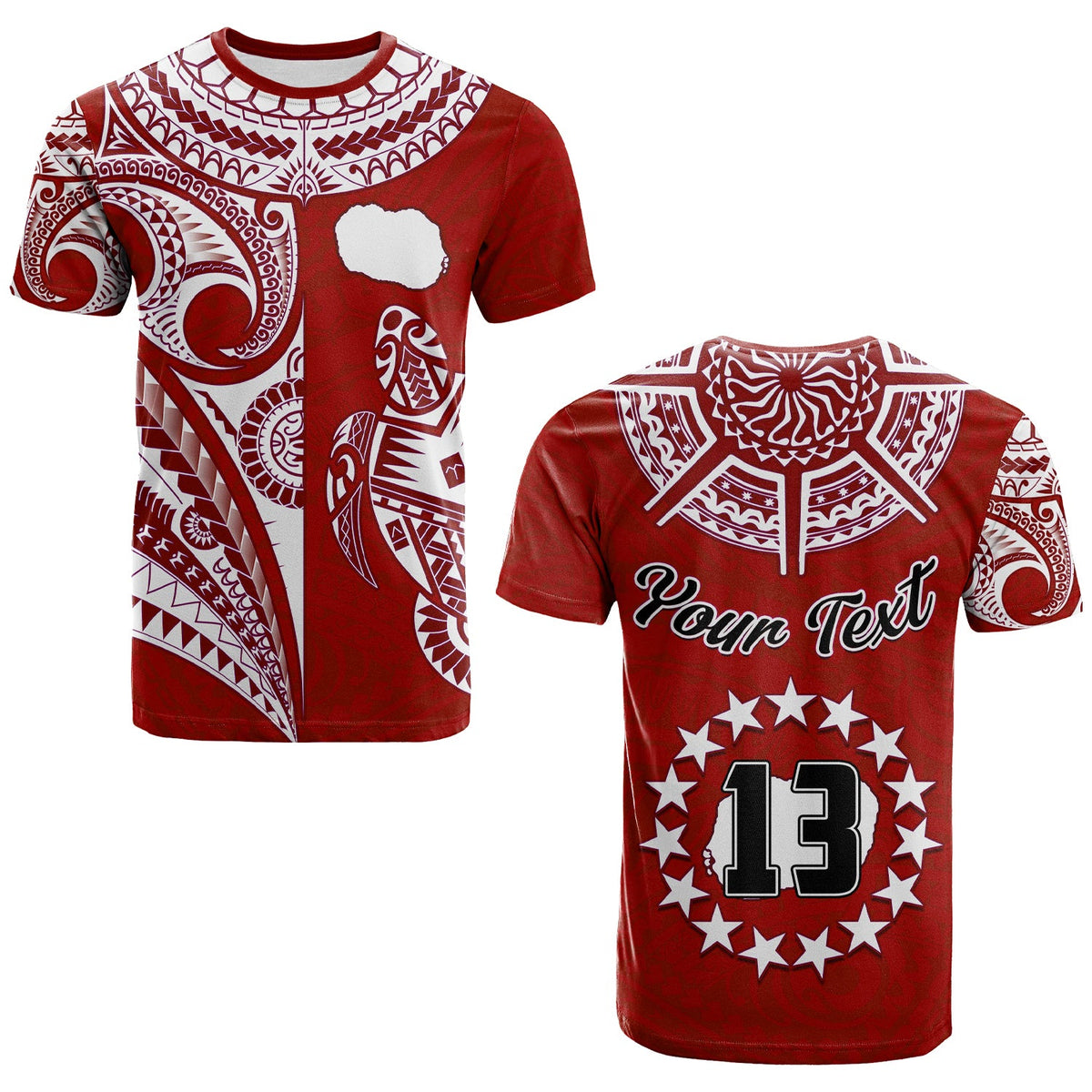 (Custom Text and Number) Rarotonga Cook Islands T Shirt Turtle and Map Style Red LT13 Red - Polynesian Pride