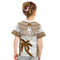 Custom Text And Number Fiji Rugby T Shirt KID Pacific The Bati Brown Fijian Tapa LT14 - Polynesian Pride
