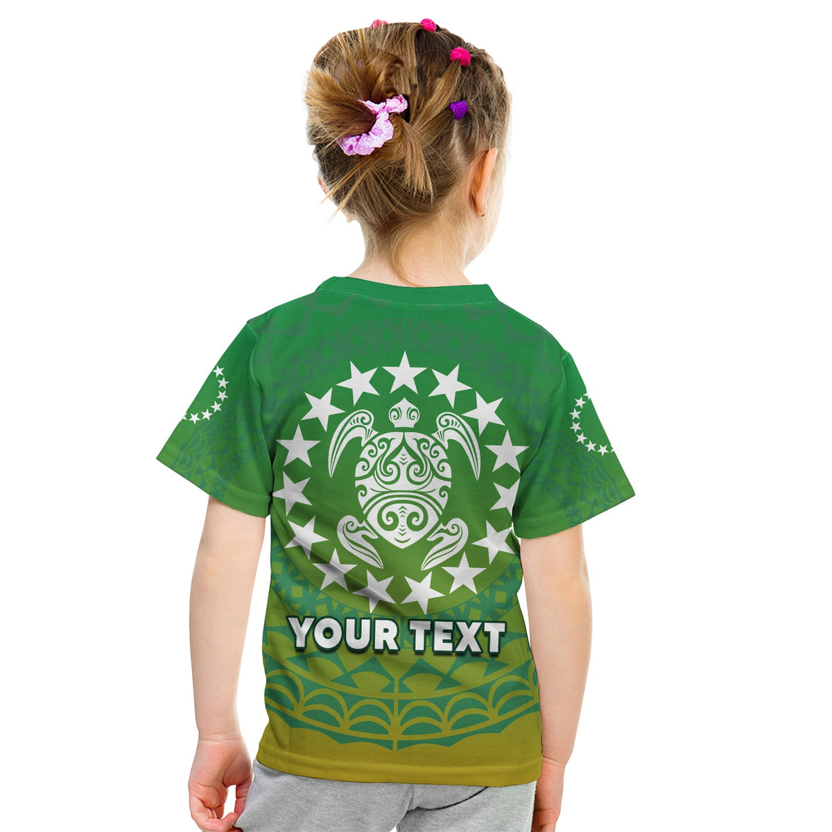 (Custom Personalised) Cook Islands T Shirt KID Circle Pattern Mix Sea Turtle Green Version LT14 - Polynesian Pride