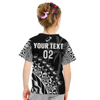 (Custom Text And Number) Fiji Rugby T Shirt KID Fijian Cibi Dance Tapa Pattern Black LT14 - Polynesian Pride