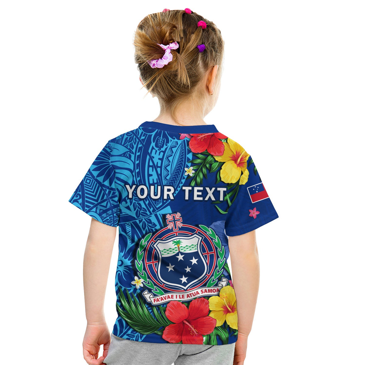 (Custom Personalised) Samoa T Shirt KID Coat Of Arms Mix Tropical Flowers LT14 - Polynesian Pride