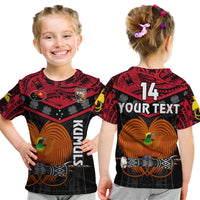 (Custom Text And Number) Papua New Guinea Rugby T Shirt KID PNG Kumuls Bird Of Paradise Black LT14 Youth XL Size14 - Polynesian Pride