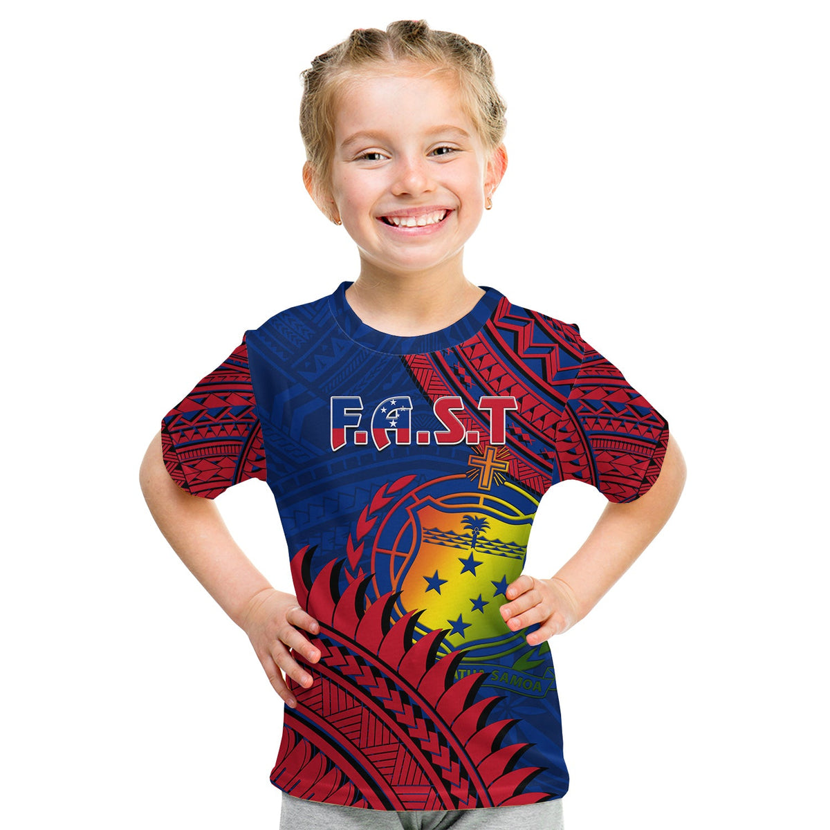F.A.S.T Samoa T Shirt Samoan Coat of Arms Polynesian Pattern LT14 - Polynesian Pride