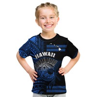 Hawaii T Shirt KID Kakau Warrior Helmet Gradient Blue Polynesian LT14 - Polynesian Pride