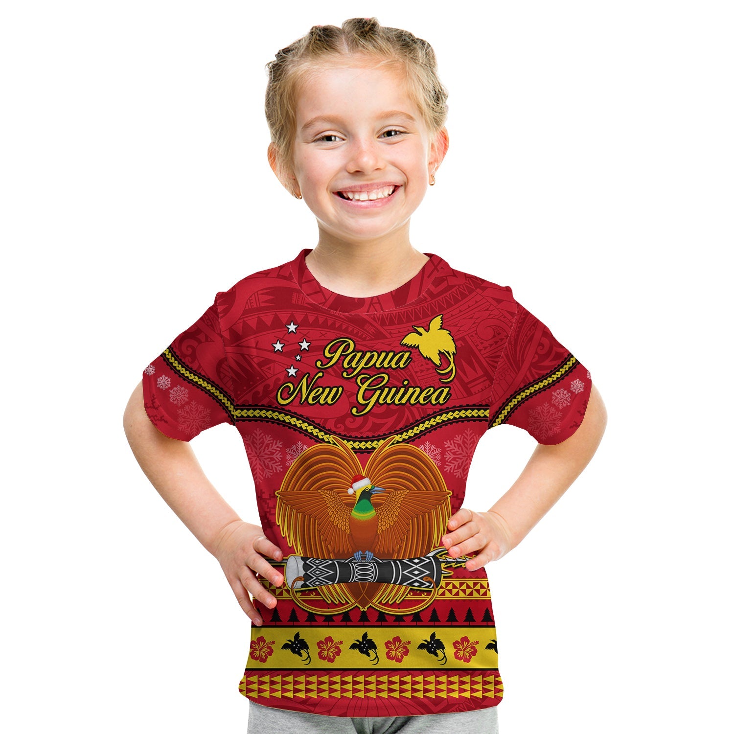 Papua New Guinea Christmas T Shirt KID Bird Of Paradise Bikpela Hamamas Blong Dispela Krismas LT14 - Polynesian Pride